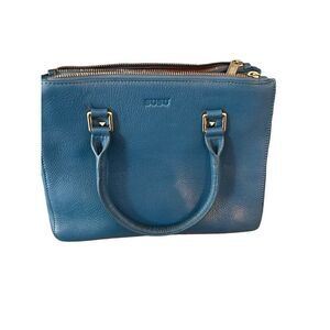 SUSU‎ Women's Teal Blue Leather Satchel Bag with Double Handles